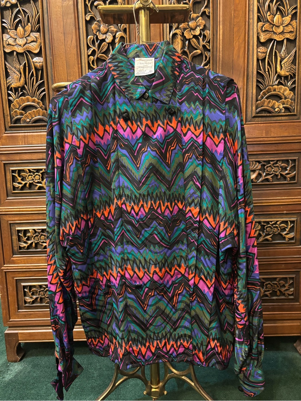 Vintage Francesca of Damon for Starington 100% Silk Abstract Zig Zag Blouse